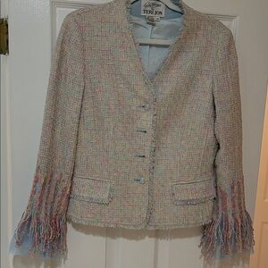 Teri Jon Pastel Tweed Fringe Blazer